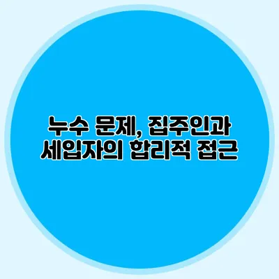누수 문제, 집주인과 세입자의 합리적 접근