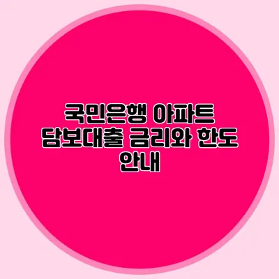 국민은행 아파트 담보대출: 금리와 한도 안내