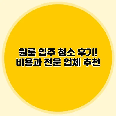 원룸 입주 청소 후기! 비용과 전문 업체 추천